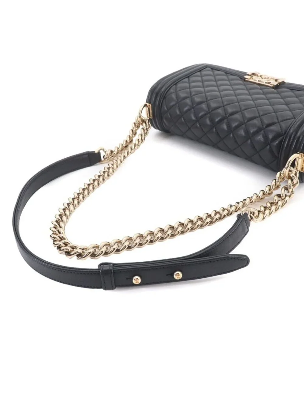 Chanel Boy Chain Shoulder Bag Lambskin Black Gold